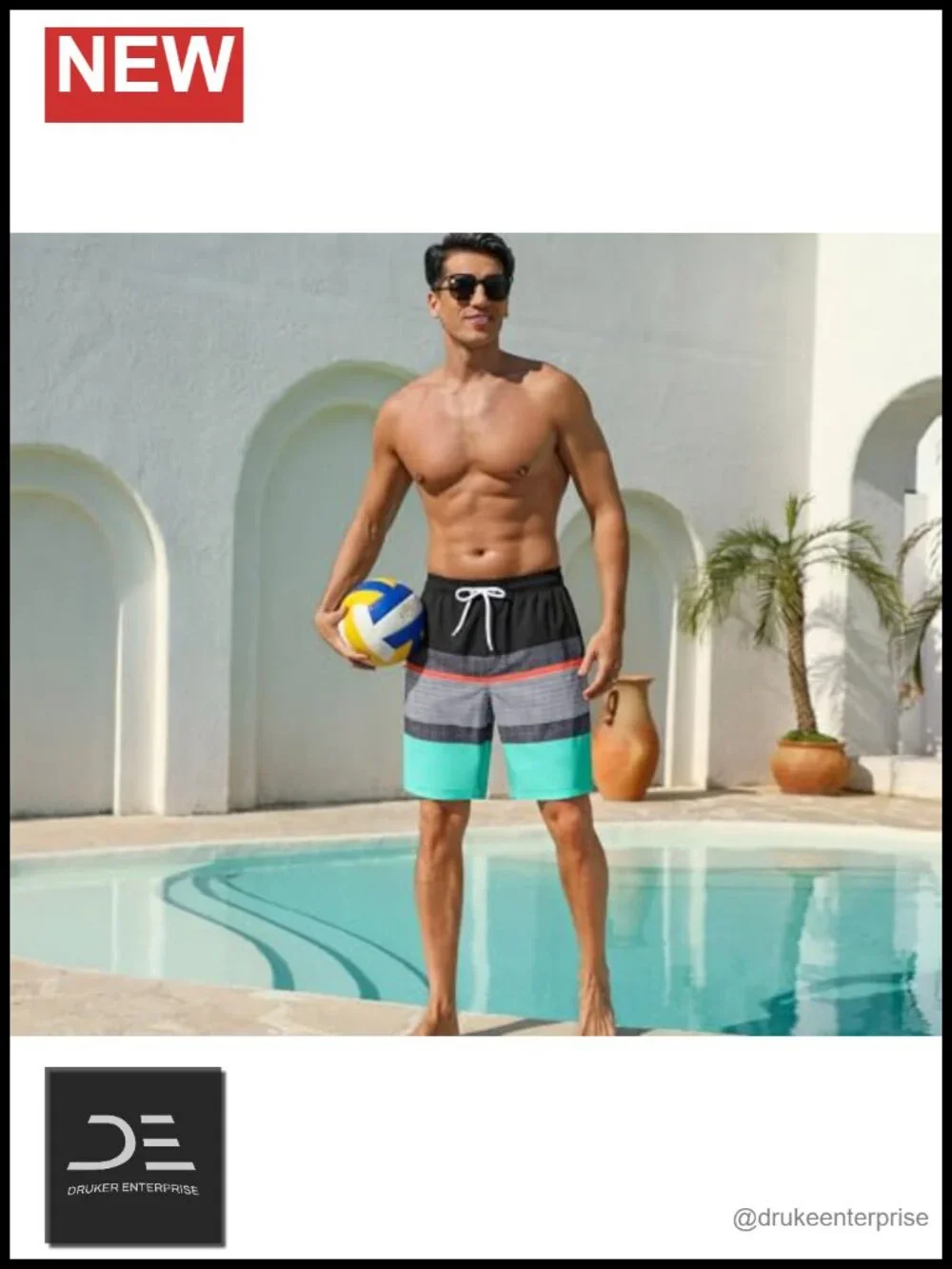 Mens Swim Trunks Quick Dry 9 Inch Beach Shorts with Zip Pockets
